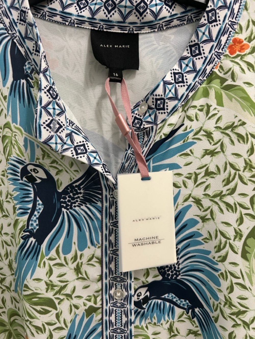 Blue Tropical Print Dress with Tie Belt - Picture 7 of 7